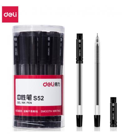 得力(deli)DLSX-S52 0.5mm半针管中性笔办公水笔 黑色签字笔30支/桶