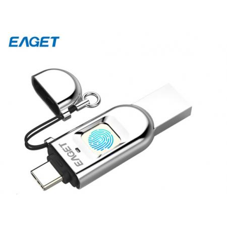 忆捷（EAGET）128GB Type-C USB3.1 FU68指纹加密手机U盘 双接口手机电脑多用 隐私安全保护 商务娱乐优盘
