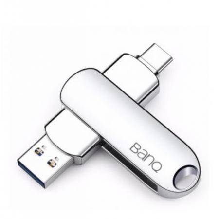 banq 64GB Type-C3.1 USB3.0 U盘 C91高速款 银色 OTG手机电脑两用优盘全金属360度旋转设计