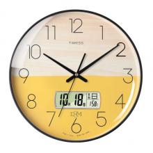 Timess 挂钟钟表客厅创意北欧时钟万年历温度石英钟简约轻奢表挂墙 P52-4【35厘米日历款】