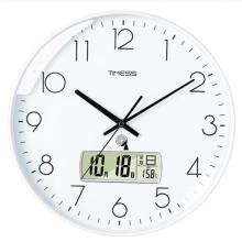 Timess 挂钟 电波钟客厅万年历钟表时尚简约北欧双日历温度时钟自动对时智能钟表挂墙表 纯洁白35CM电波款