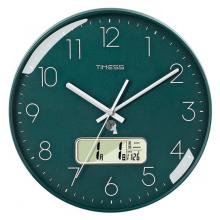 Timess 挂钟 电波钟客厅万年历钟表时尚简约北欧双日历温度时钟自动对时智能钟表挂墙表 抹茶绿35CM电波款