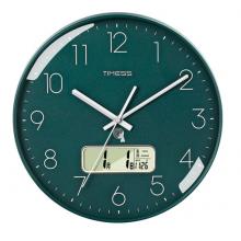 Timess 挂钟 电波钟客厅万年历钟表时尚简约北欧双日历温度时钟自动对时智能钟表挂墙表 抹茶绿30CM电波款