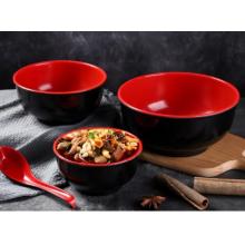 密胺仿瓷馄饨碗日式拉面碗米线汤面碗食堂饭店大碗塑料黑红碗 罗汉碗7寸