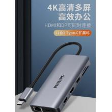 飞利浦 SWR1602K Type-c扩展坞4K60Hz投屏 USB-C转双HDMI/DP/千兆网口拓展坞转接头MST模式苹果华为笔记本转换器11合1