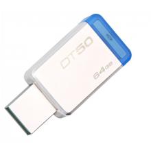  金士顿（Kingston）64GB USB3.1 U盘 DT50 蓝色 金属外壳 无盖设计