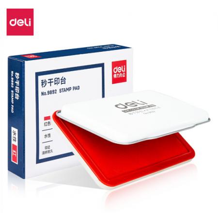 得力(deli)120*80mm金属方形中号秒干印台印泥 办公用品 红色9892