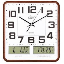 康巴丝（Compas）挂钟16英寸万年历温湿度钟表客厅时钟 简约方形日历石英钟表挂墙C2983 咖木