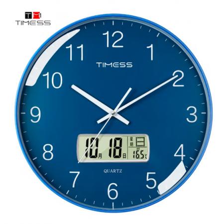 Timess 挂钟 客厅万年历钟表北欧简约石英钟表挂墙卧室时钟薄边家用日历挂表 P66-3 蔚蓝色35厘米