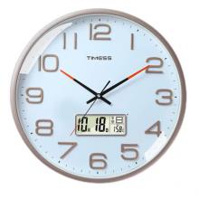 Timess 挂钟客厅钟表家用时钟挂墙智能感光万年历温度显示现代简约16英寸挂表石英钟 P74B-1卡塔尔金【智能光感科技】 直径40厘米