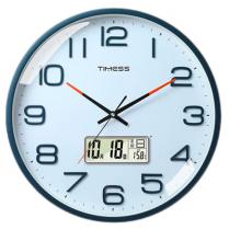 Timess 挂钟客厅钟表家用时钟挂墙智能感光万年历温度显示现代简约16英寸挂表石英钟 P74B-3克兰樱蓝【智能光感科技】 直径40厘米