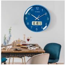 Timess 挂钟 客厅万年历钟表北欧简约石英钟表挂墙卧室时钟薄边家用日历挂表 P66-3 蔚蓝色35厘米