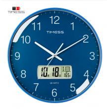 Timess 挂钟 客厅万年历钟表北欧简约石英钟表挂墙卧室时钟薄边家用日历挂表 P65-3 蔚蓝色30厘米