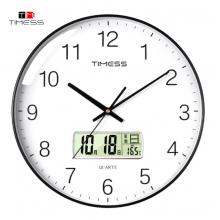 Timess 挂钟 客厅万年历钟表北欧简约石英钟表挂墙卧室时钟薄边家用日历挂表 P11-1 钢琴黑25厘米
