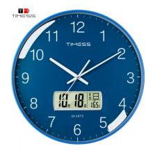 Timess 挂钟 客厅万年历钟表北欧简约石英钟表挂墙卧室时钟薄边家用日历挂表 P11-3 蔚蓝色25厘米