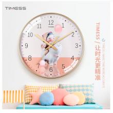 Timess 卡通儿童钟表客厅挂钟时尚简约时钟家用创意卧室石英钟现代大气挂表挂墙 QF2108-4 独角兽女孩 【12英寸