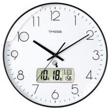 Timess 挂钟 电波钟客厅万年历钟表时尚简约北欧双日历温度时钟自动对时智能钟表挂墙表 钢琴黑30CM电波款