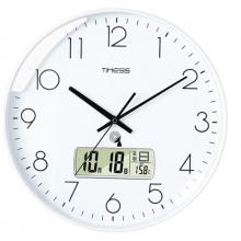 Timess 挂钟 电波钟客厅万年历钟表时尚简约北欧双日历温度时钟自动对时智能钟表挂墙表 纯洁白30CM电波款