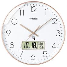 Timess 挂钟 电波钟客厅万年历钟表时尚简约北欧双日历温度时钟自动对时智能钟表挂墙表 华贵金30CM电波款