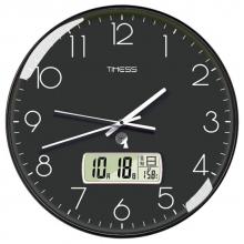 Timess 挂钟 电波钟客厅万年历钟表时尚简约北欧双日历温度时钟自动对时智能钟表挂墙表 经典黑30CM电波款