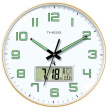 Timess 挂钟夜光电波钟客厅挂钟表卧室智能感光万年历时钟双日历温度挂表自动对时表挂墙 P47-3奢时金(智能夜光电波钟) 14英寸(直径35厘米)