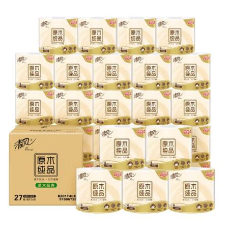 清风（APP）卷纸 原木纯品 128g*27卷卫生纸巾（母婴可用 温和柔软 整箱销售 新老包装交替发货）
