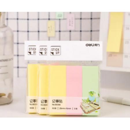 得力（deli）300张3色分条便利贴便签纸 76*25mm记事贴 66306