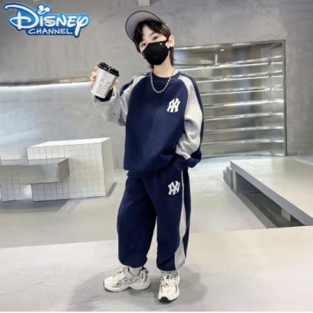 迪士尼男童春秋装套装2024新款中大童休闲卫衣两件套运动儿童秋装衣服潮 藏青色 130cm