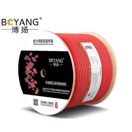 博扬超五类网线箱线0.51mm无氧铜线芯室内非屏蔽4对双绞线 CAT5e类标准网络监控工程线305米/红色 BY-5305M