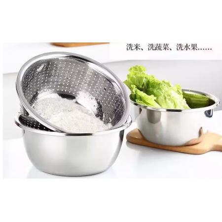 不锈钢圆盆套装	力思俊不锈钢30钢盆+30漏盆
