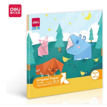 "得力83633手工折纸10色100张-19*19cm(混)(袋) "
