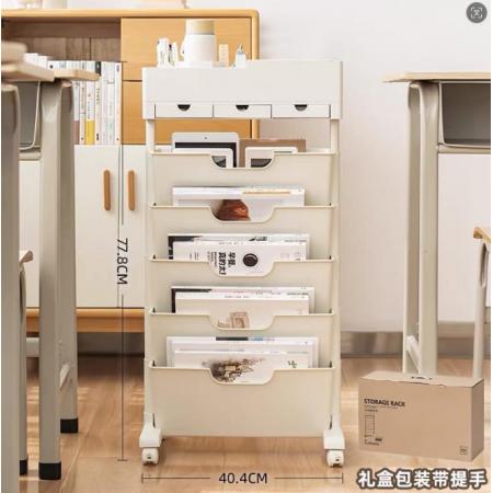 收纳置物架【豪华款】白色 三抽屉带轮款-带提手礼盒