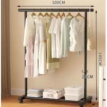 梦庭 黑色宽1米高度1.45米带轮落地衣架