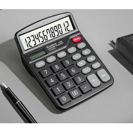 齐心（COMIX）双电源桌面办公计算器 12位大屏幕桌面计算机 学生办公文具用品 C-330