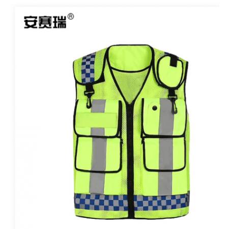安赛瑞 反光背心 透气网眼反光马甲 反光衣 巡逻执勤交通警示反光马夹 荧光黄 L码 300325