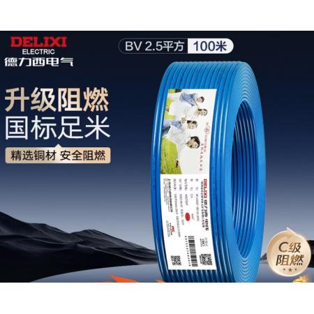 德力西（DELIXI）电线电缆ZC-BV2.5平方阻燃单芯单股家用铜芯电线100米蓝色零线