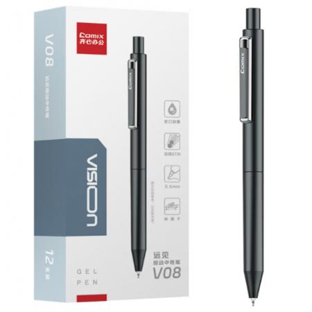签字笔	齐心 V08/0.5mm双珠ST头 黑色 12支/盒 V08