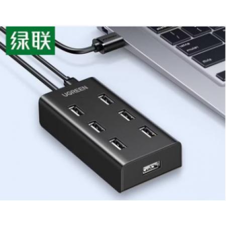 绿联 30372 USB分线器 高速拓展7口2.0HUB集线器延长线一拖七多接口转换器 黑色 0.5米