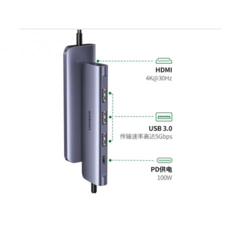 扩展坞绿联USB转HDMI Type-c扩展坞转换器5合1 1080P60Hz投屏+USB3.0